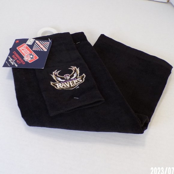 VINTAGE FIRST ROW NFL TEAM BALTIMORE RAVENS (2) PIECE EMBROIDERED BATH TOWEL SET - Picture 6 of 8